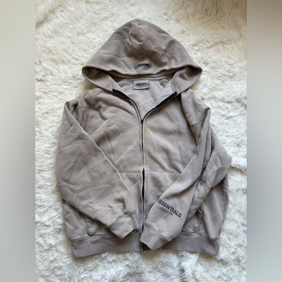 Fear of God Tops - Fear of God Essentials Cream Zip-Up Hoodie